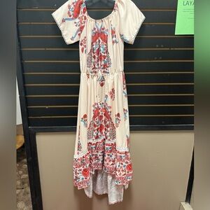 "Midsommer" Swedish Cult Mayqueen Maxi Flowy Dress White Floral Peacock
